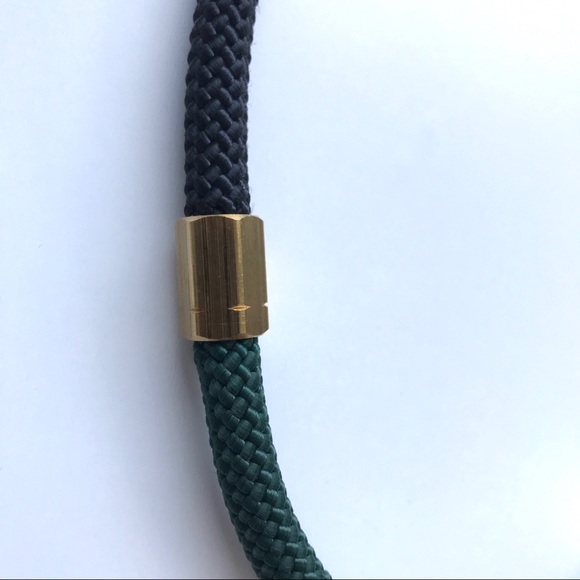 Black + forest green statement necklace with brass hexagonal pieces - Picture 3 of 4